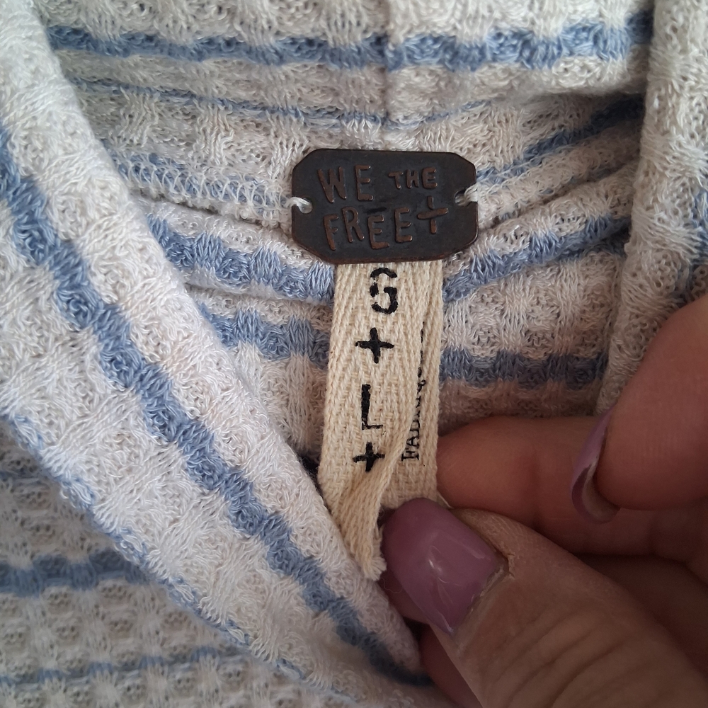 NWT Free People We The Free Kristina Thermal Top Blue White Striped Hallow Boho - Picture 5 of 14